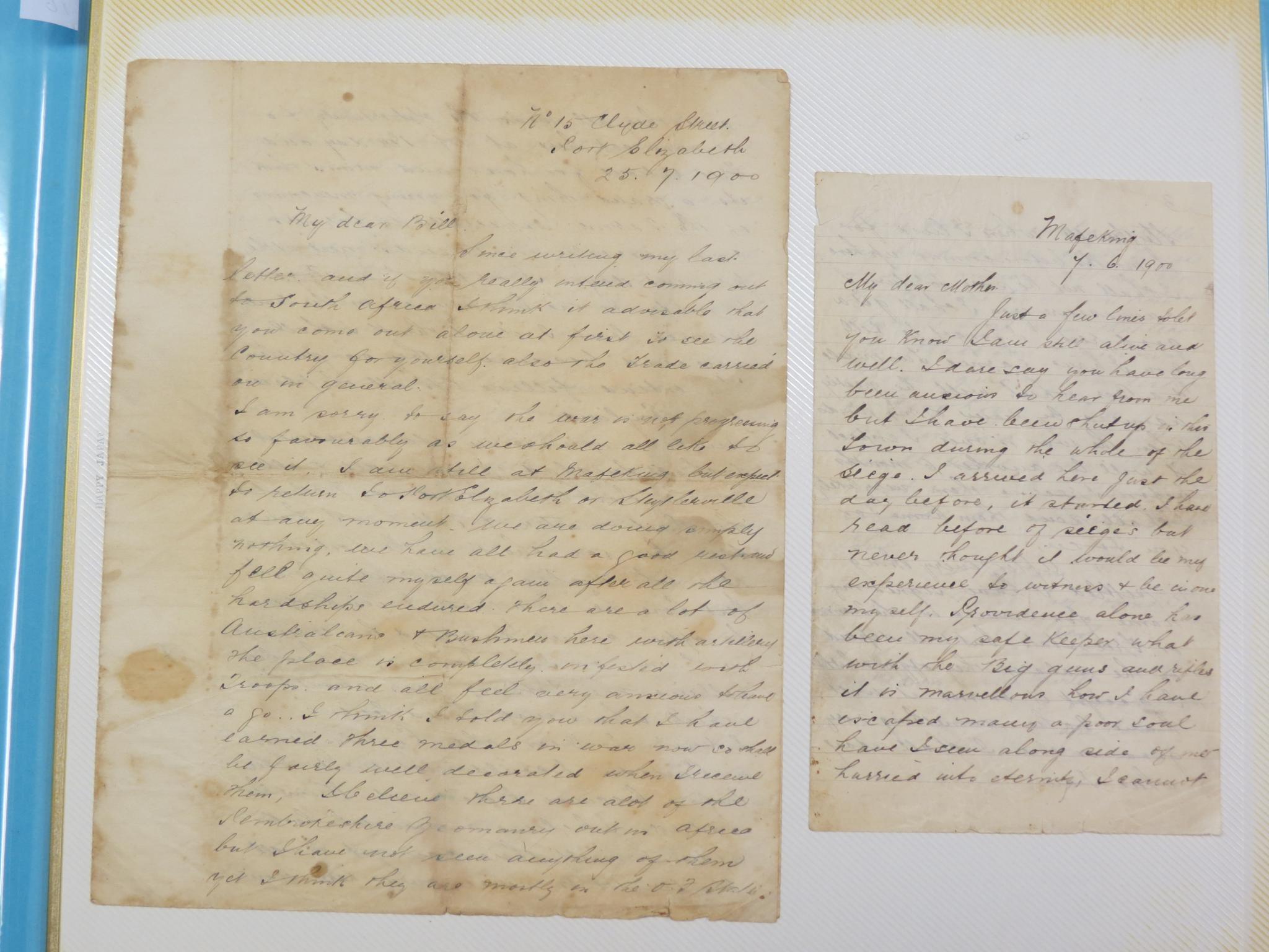 Appraisal: Two long Boer War letters from soldiers Mafeking th June