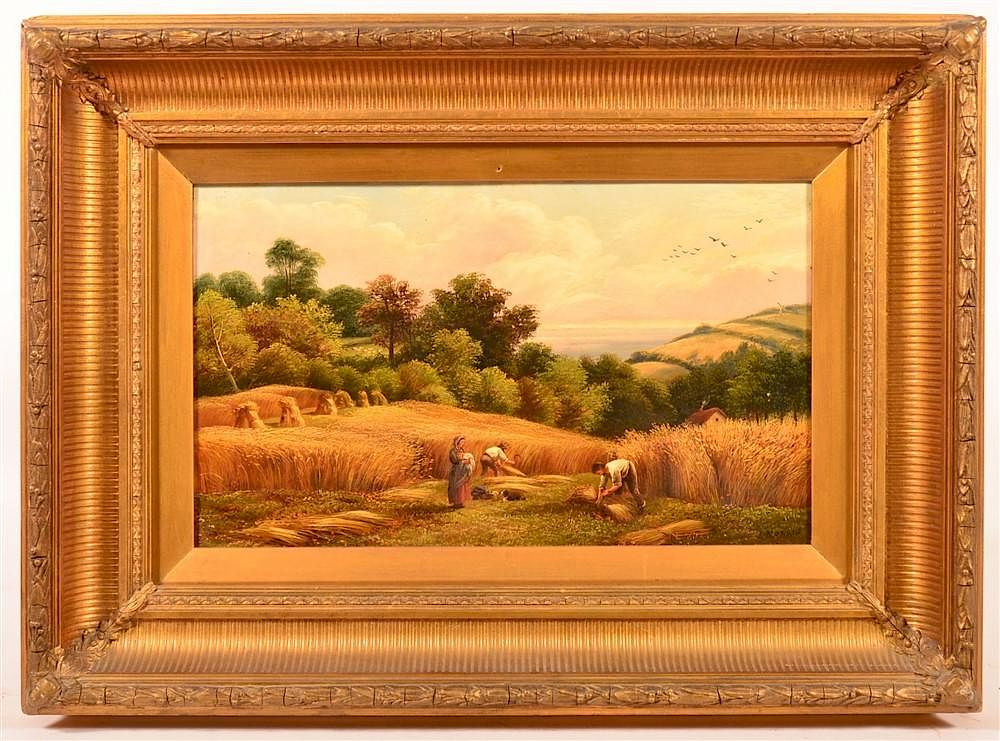 Appraisal: Oil on Canvas Painting of a Harvest Scene th Century