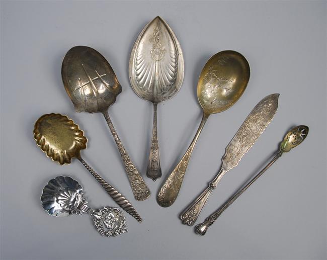 Appraisal: SEVEN AMERICAN SILVER SERVING PIECES various makers including spoons a