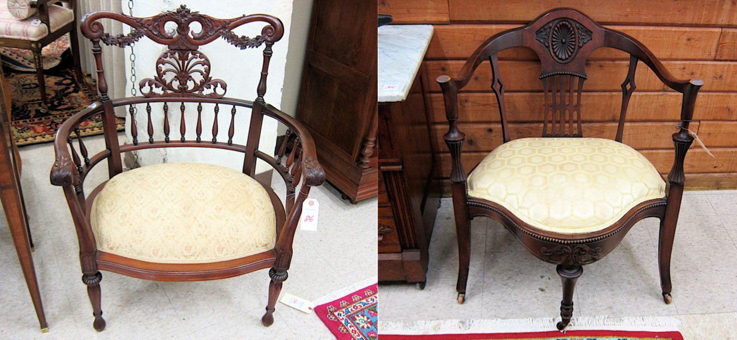 Appraisal: TWO LATE VICTORIAN CARVED MAHOGANY ARMCHAIRS American c each with