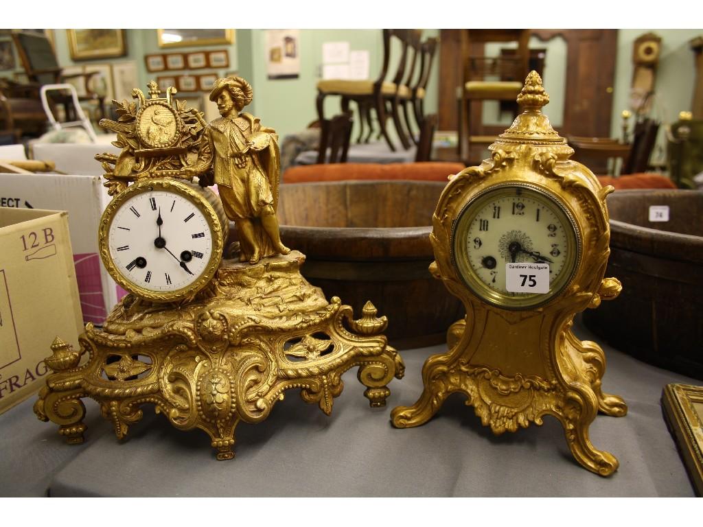 Appraisal: French gilt metal two train mantel clock with rococo style