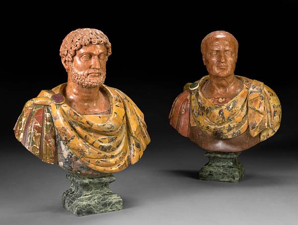 Appraisal: Two specimen marble busts of Roman noblemen after the antique