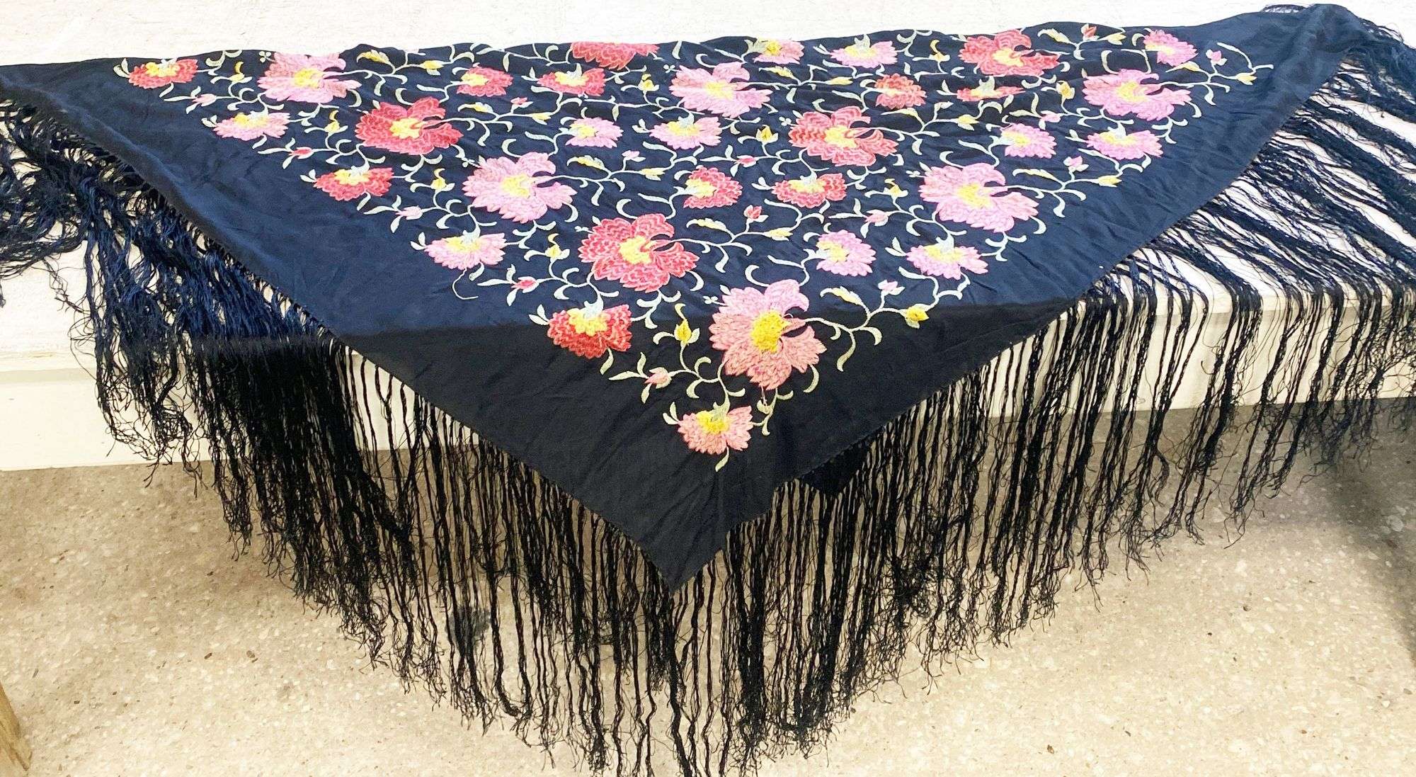 Appraisal: Chinese Export Embroidered Piano Shawl by not including fringe Condition