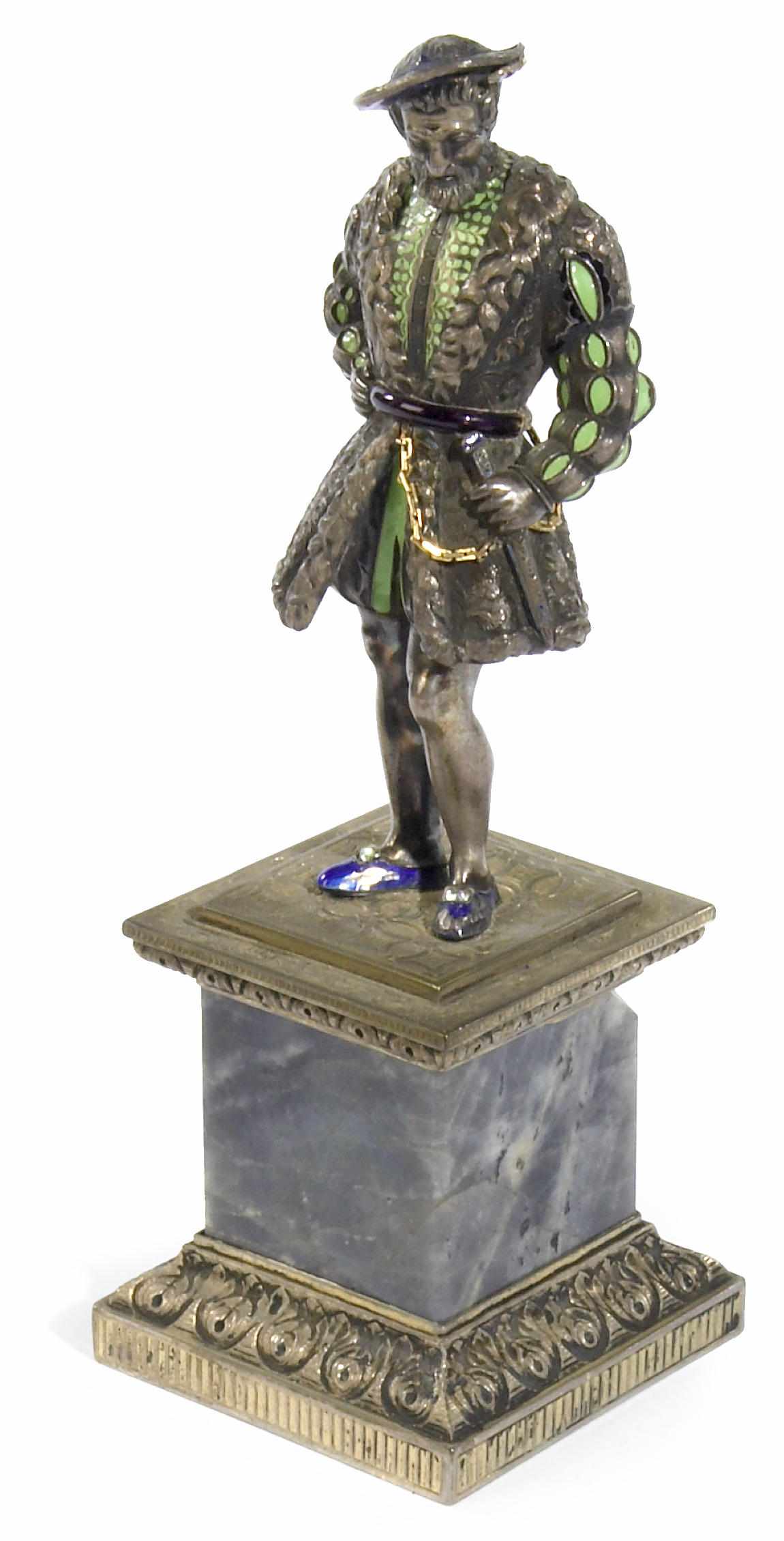 Appraisal: A Continental silver gilt enamel and gem set figure of