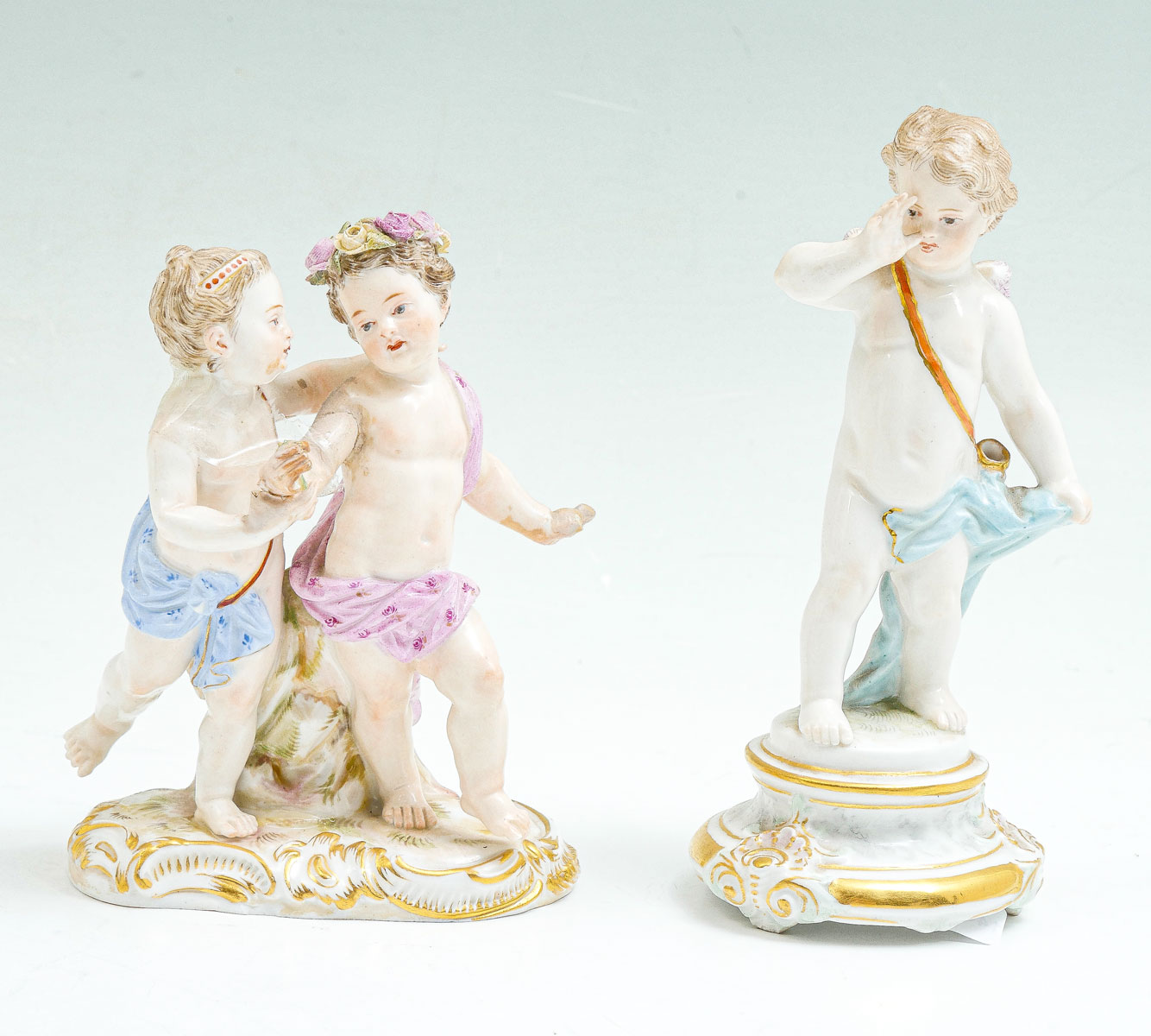 Appraisal: PC MEISSEN PORCELAIN FIGURES Comprising - Cherub with an empty