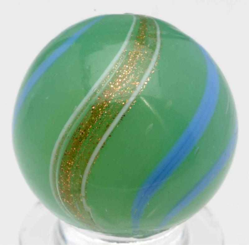 Appraisal: Green Opaque Banded Lutz Marble Green opaque base with baby