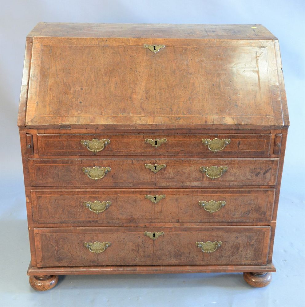 Appraisal: Georgian mahogany veneered slant front desk bun feet ht wd