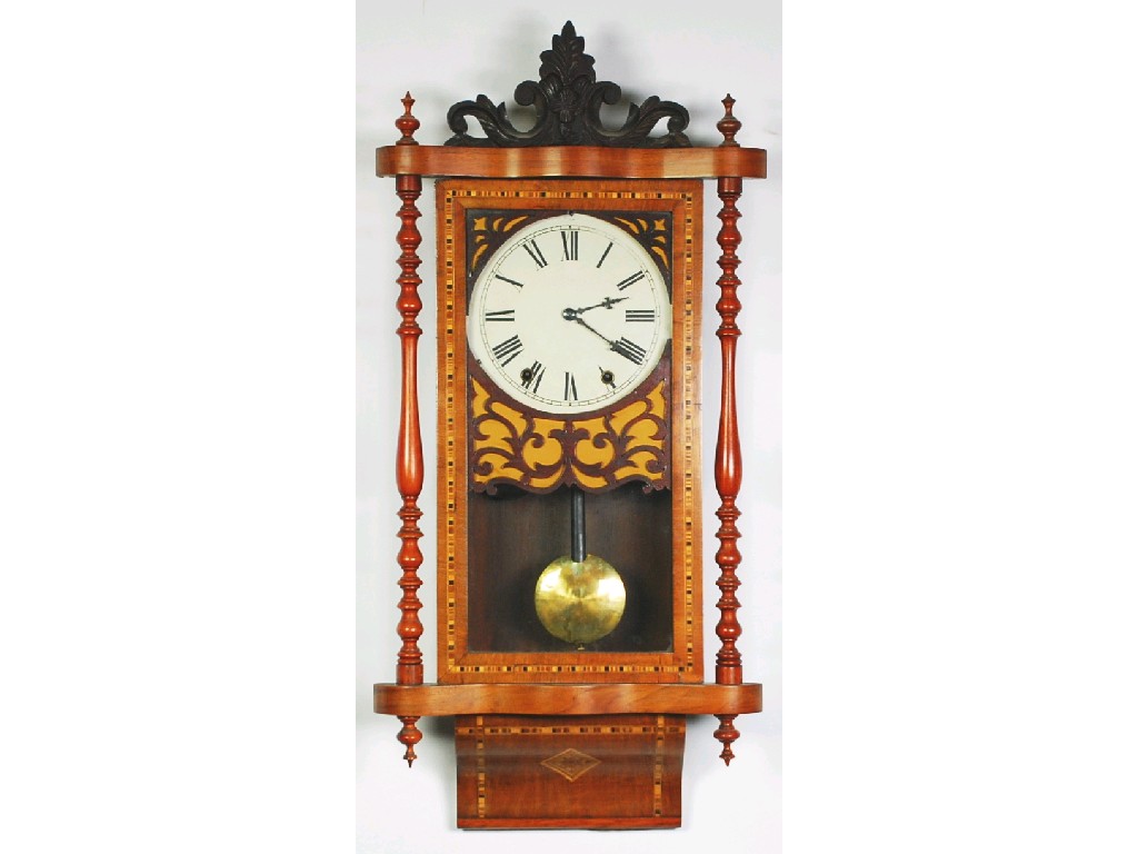 Appraisal: LATE VICTORIAN TUNBRIDGE INLAID WALNUT VIENNA STYLE WALL CLOCK ENAMELLED