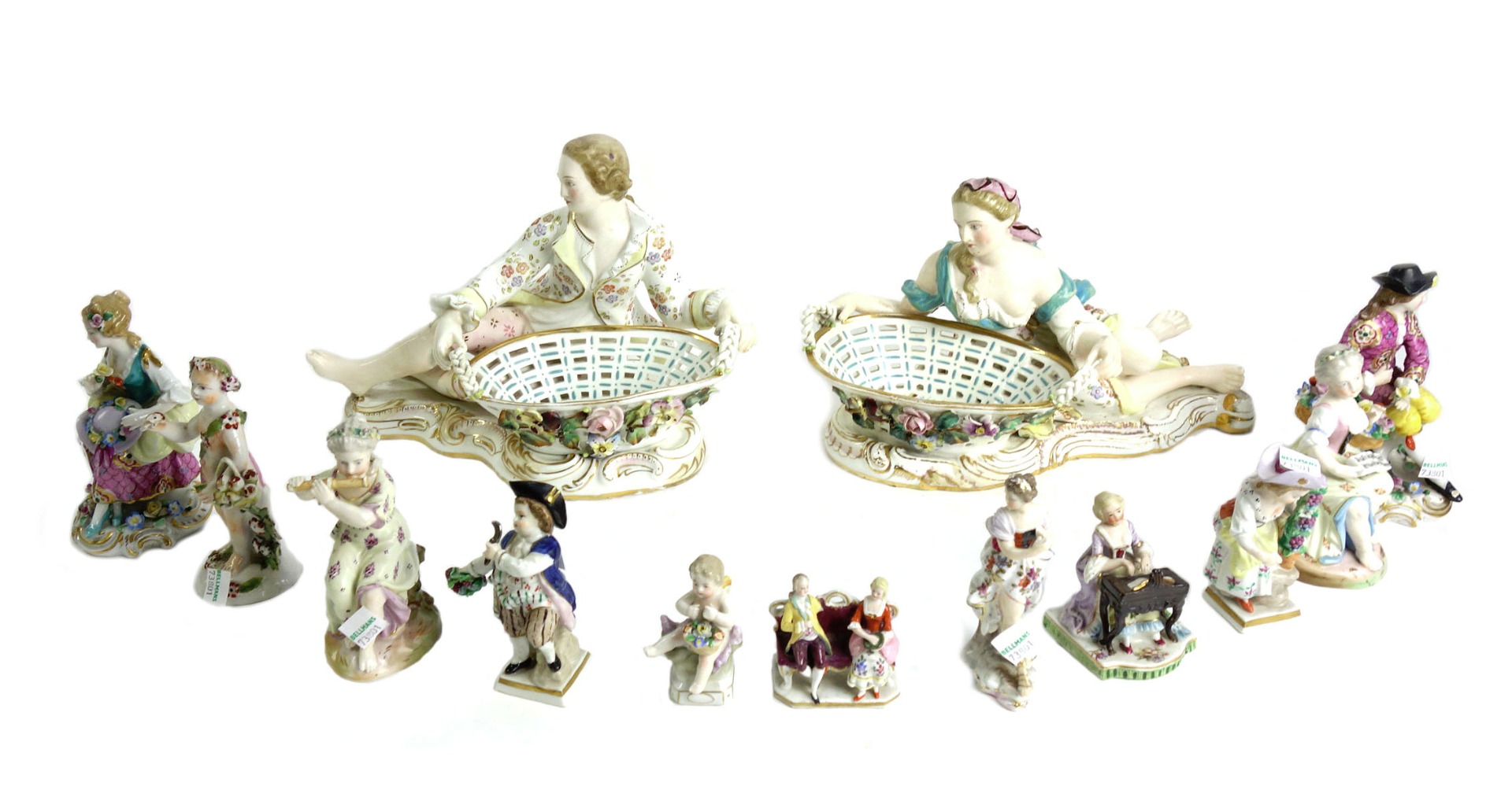 Appraisal: A pair of Meissen style porcelain figural sweetmeat baskets th