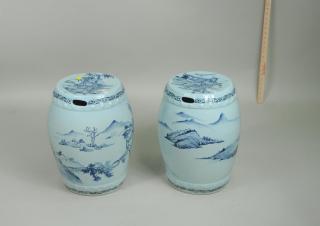 Appraisal: Pair Asian Blue White Porcelain Garden Seats Pair of Asian