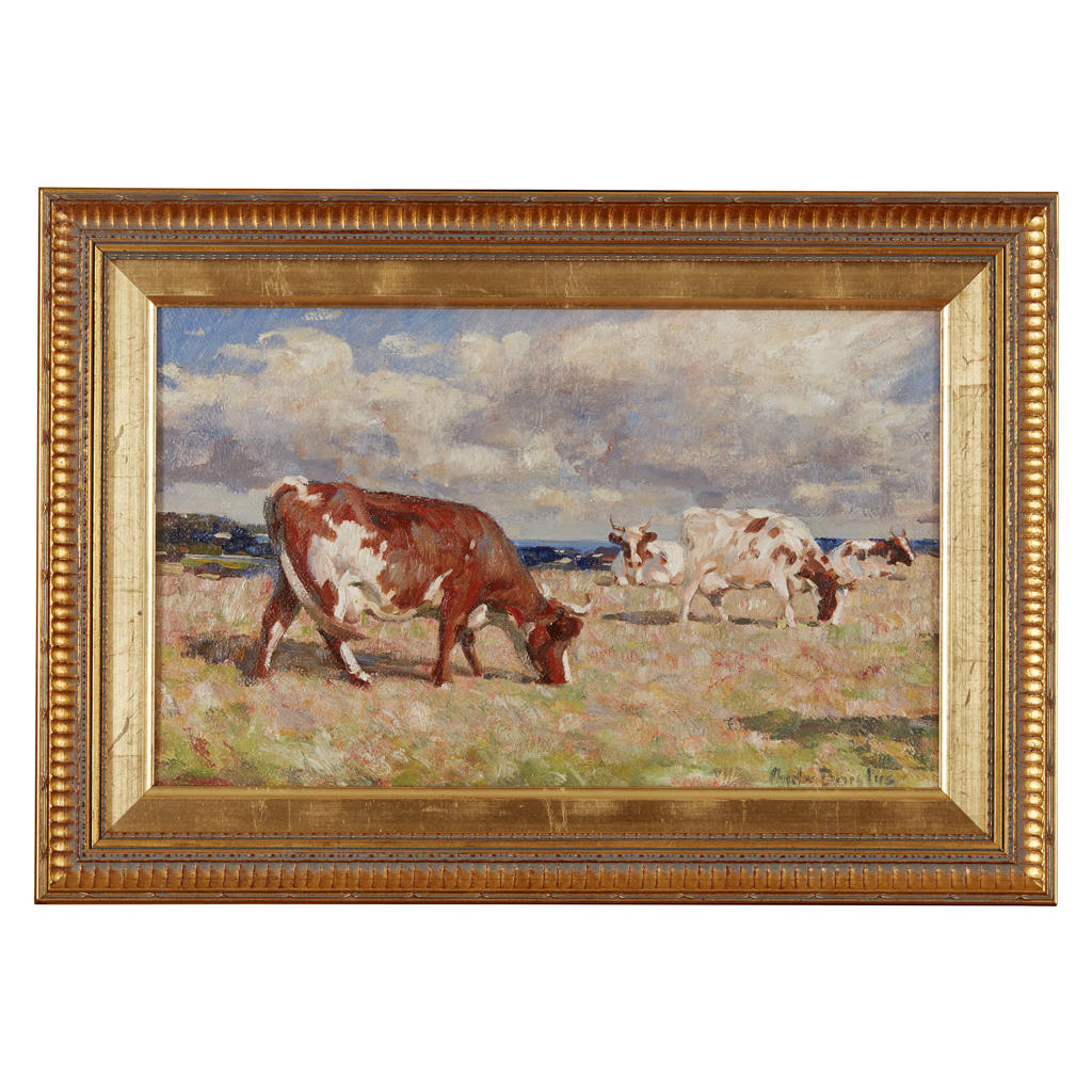 Appraisal: ANDREW DOUGLAS SCOTTISH - CATTLE IN A FIELD Signed oil