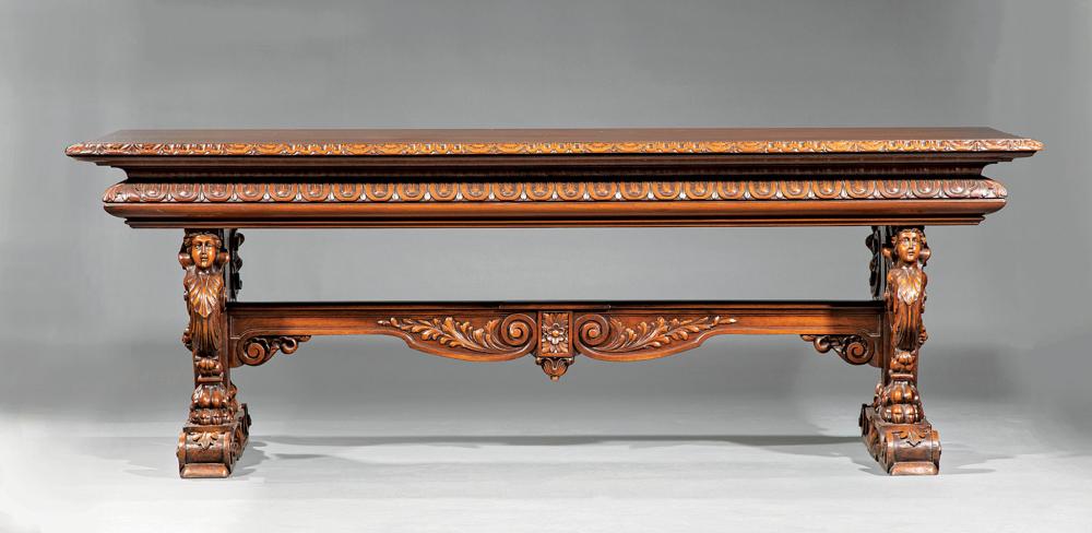 Appraisal: Italian Carved Walnut Hall Table th c top with scalloped