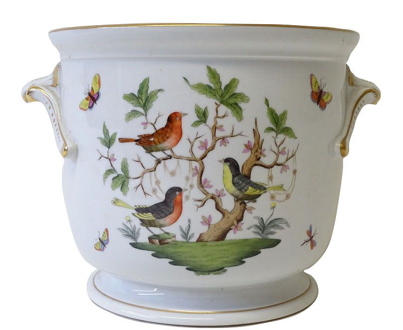 Appraisal: Herend Rothschild Bird Large Porcelain Cache Pot Herend Rothschild Bird