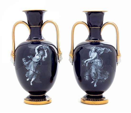 Appraisal: A Pair of Meissen Porcelain Limoges Enamel Vases Height inches