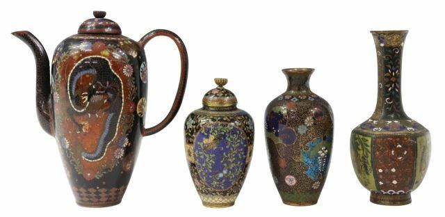 Appraisal: lot of Japanese cloisonne enamel table items including teapot decorated