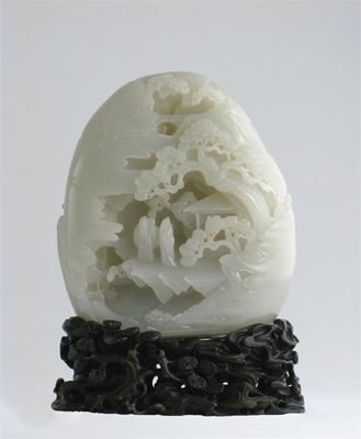 Appraisal: An impressive Chinese pale celadon jade boulder worked in high