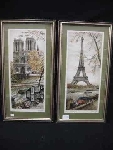 Appraisal: Pair of French Prints by Ortiz Alfau Eiffel tower and