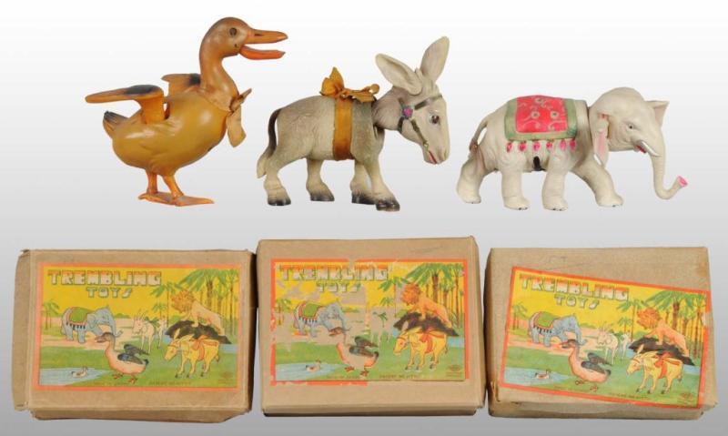 Appraisal: Lot of Celluloid Trembling Animal Wind-Up Toys Description Pre-war Japanese