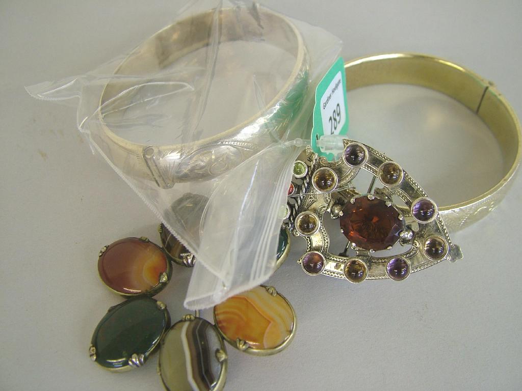 Appraisal: Scottish silver brooch set with six cabouchon coloured hardstones another