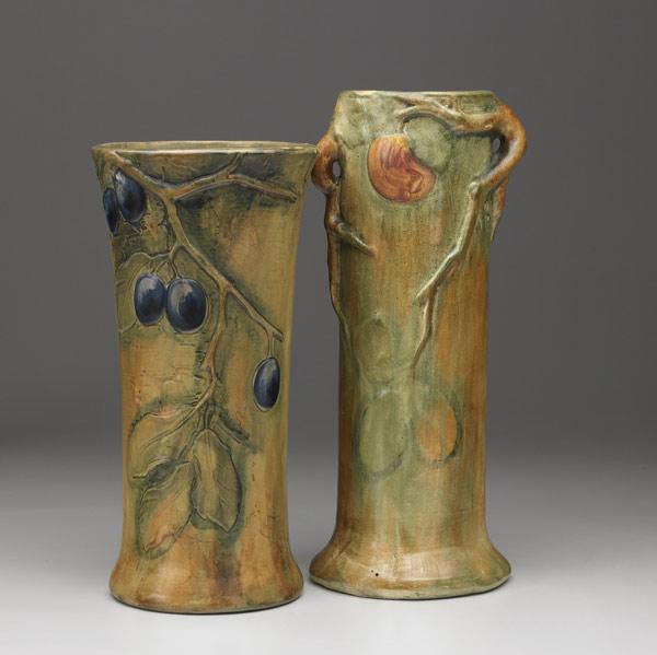 Appraisal: WELLER Flemish and Woodcraft vases the latter with an owl