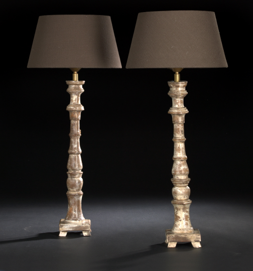 Appraisal: Tall Pair of Italian Turned Matte White-Painted and Distressed Wooden