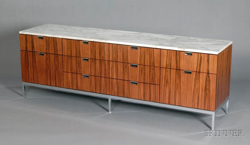 Appraisal: Modern Credenza Attributed to Knoll Rosewood chrome and marble United