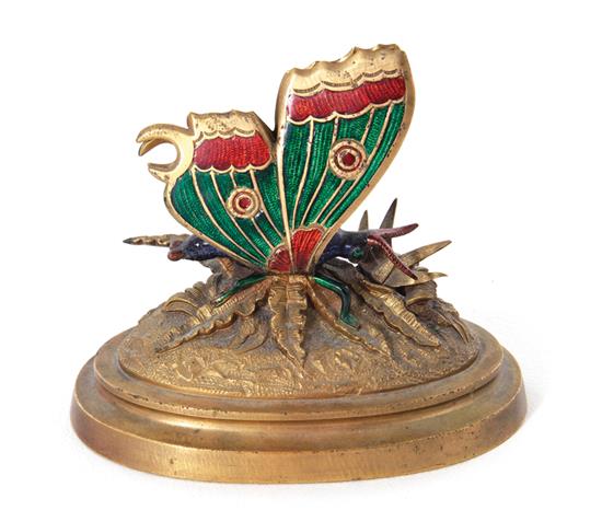 Appraisal: Continental enameled bronze letter holder probably Russian or French circa