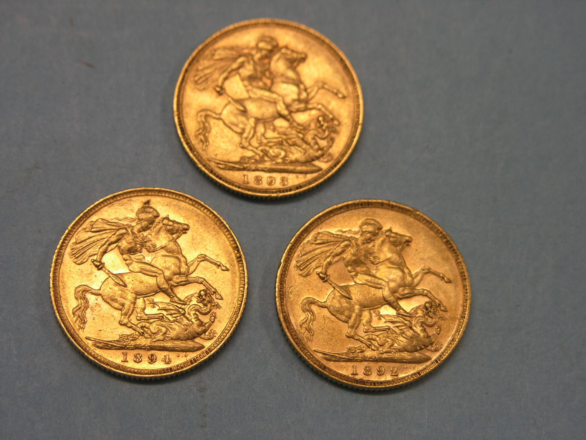 Appraisal: Three Victorian gold Sovereigns includes Melbourne and Sydney mints