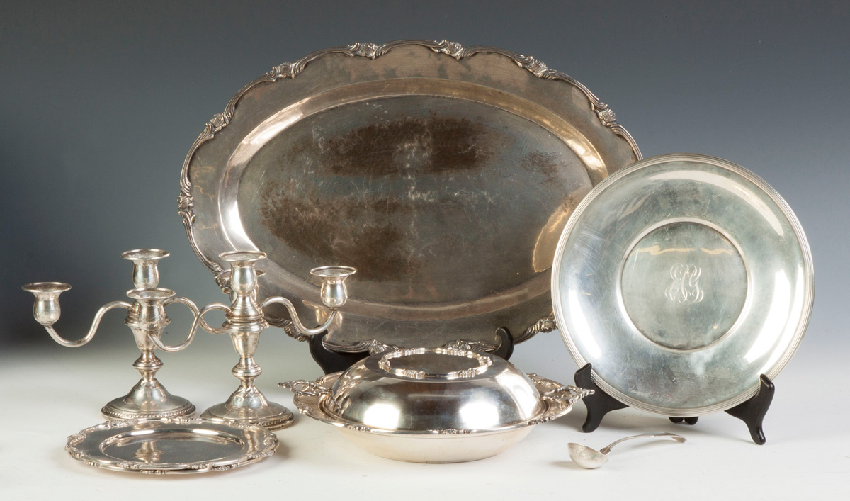 Appraisal: Group of Silver Items Oval tray max x with matching