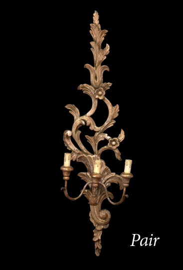 Appraisal: Large Pair of Italian Carved and Turned Giltwood and Wrought-Iron