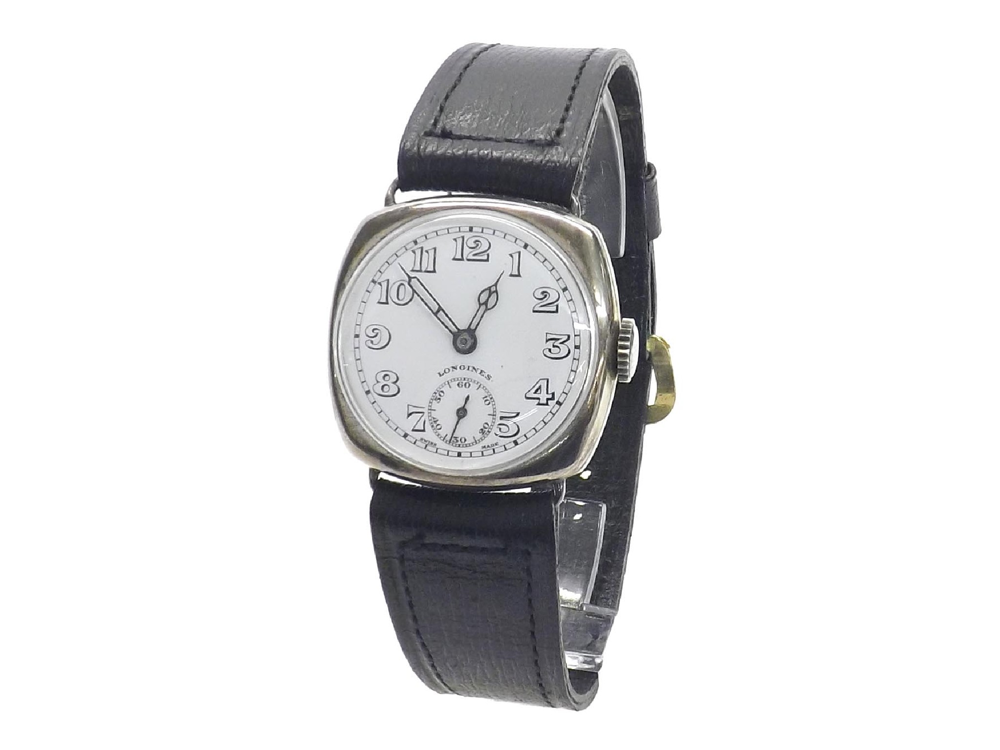 Appraisal: Longines silver cushion cased wire-lug gentleman's wristwatch circa signed white