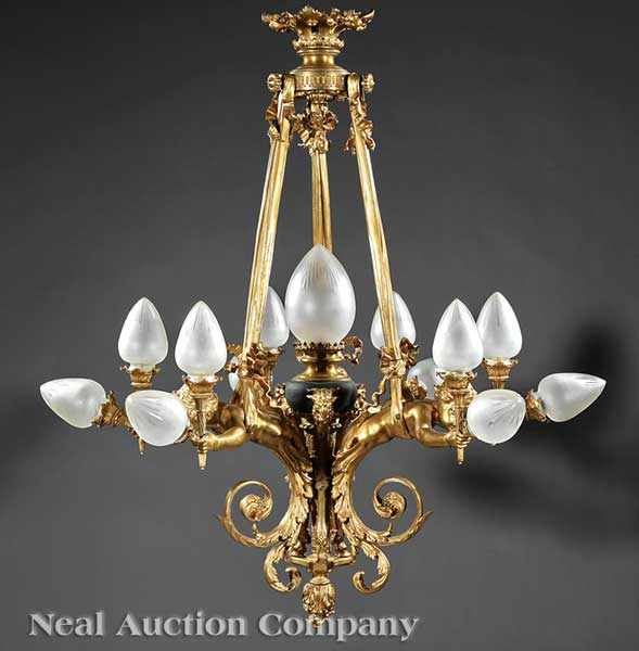 Appraisal: A Fine Belle poque Gilt and Patinated Bronze Thirteen-Light Figural