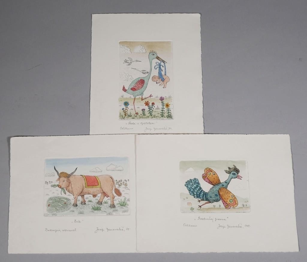 Appraisal: Group of three hand colored etchings by Josip Generalic Croatian