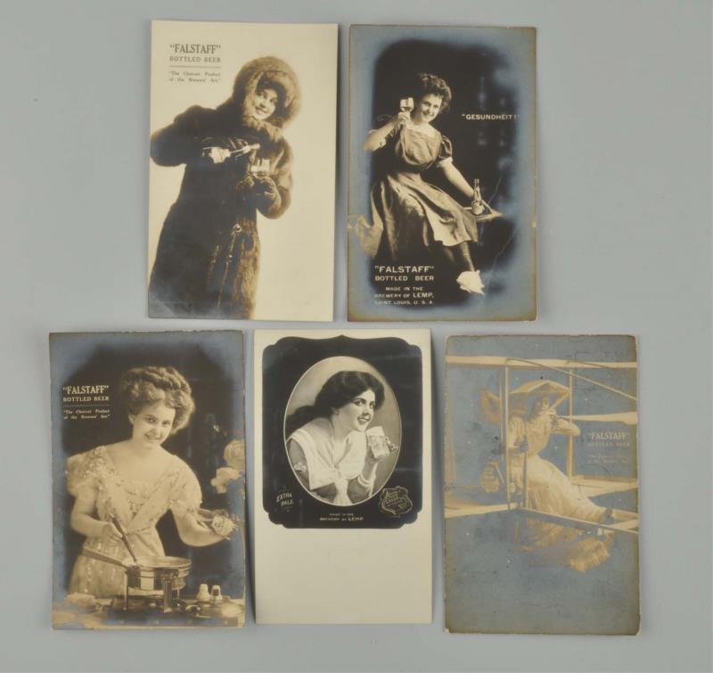 Appraisal: Lot Of Falstaff Beer Real Photo Postcards This lot of