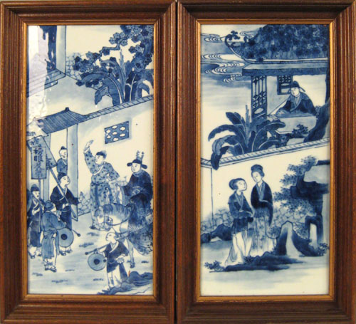 Appraisal: Pair of Chinese export porcelain blue and white plaques ca