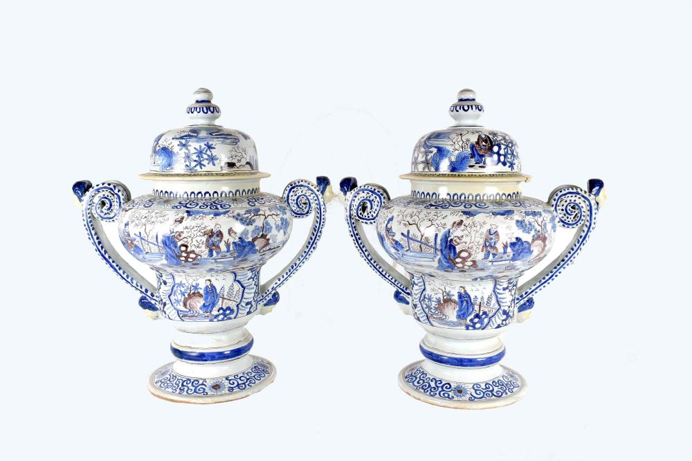 Appraisal: PAIR OF FRENCH FAIENCE COVERED VASES th Century Unmarked The