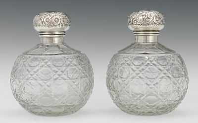 Appraisal: A Pair of Cut Crystal Dresser Jars with Sterling Silver