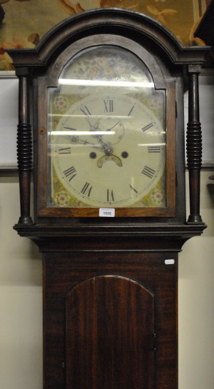 Appraisal: A th century eight-day mahogany longcase clock the painted arched