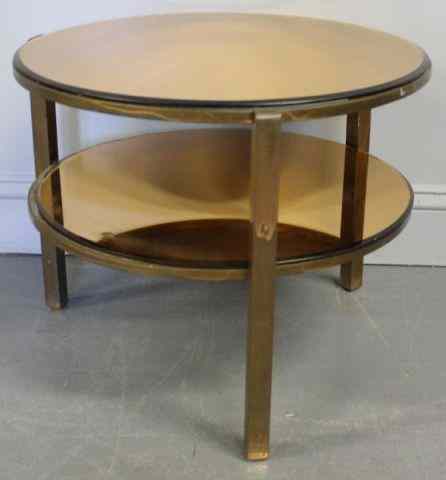 Appraisal: Midcentury Brass Occasional Table With original beveled mirror From a