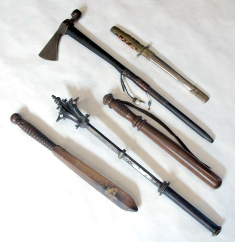 Appraisal: LOT OF FIVE WEAPONS medieval style mace two police style