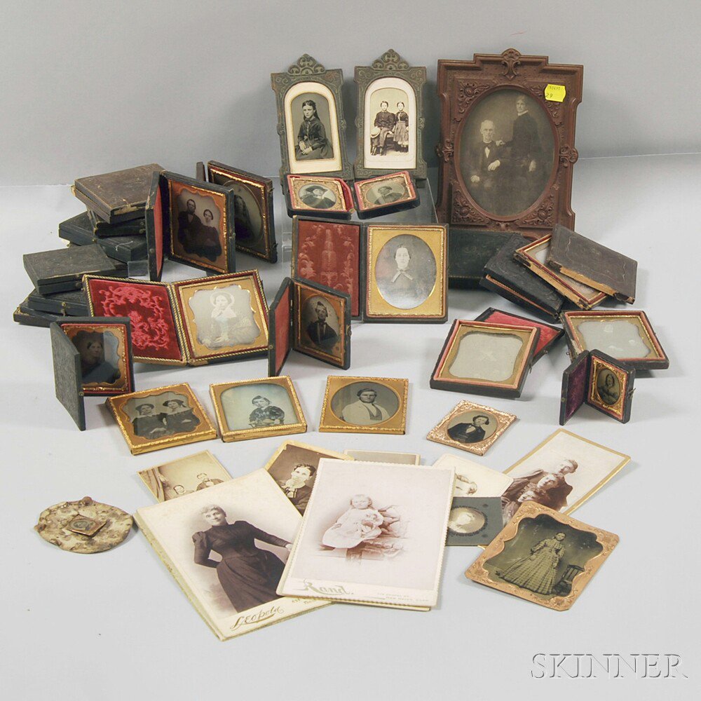 Appraisal: Group of Daguerreotypes Ambrotypes Tintypes and Photographs eight sixth-plate size