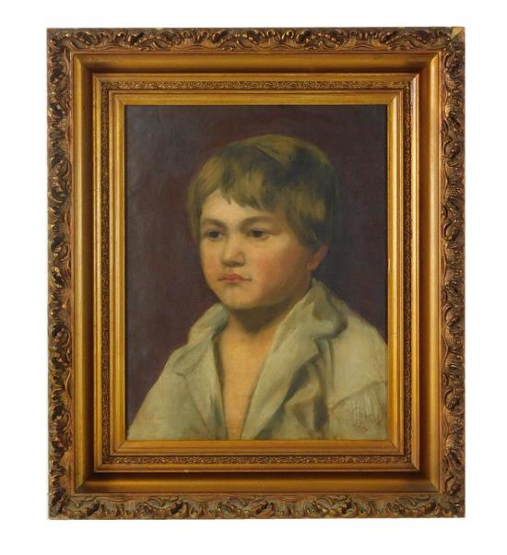 Appraisal: th C Portrait of young boy oil on canvas laid