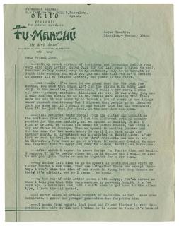 Appraisal: Fu-Manchu David Bamberg Two-Page Fu-Manchu Typed Letter Signed Gibraltar ca