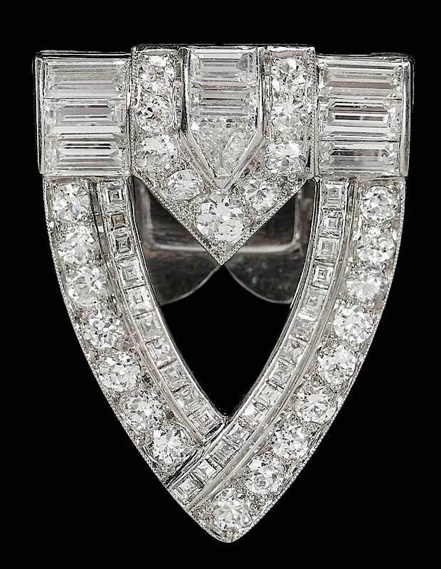 Appraisal: Tiffany Co Art Deco Platinum and Diamond Clip old European