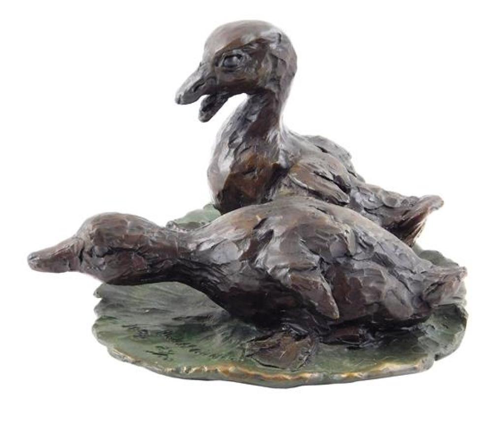 Appraisal: William Turner American b Mallard Ducklings bronze sculpture ed depicts