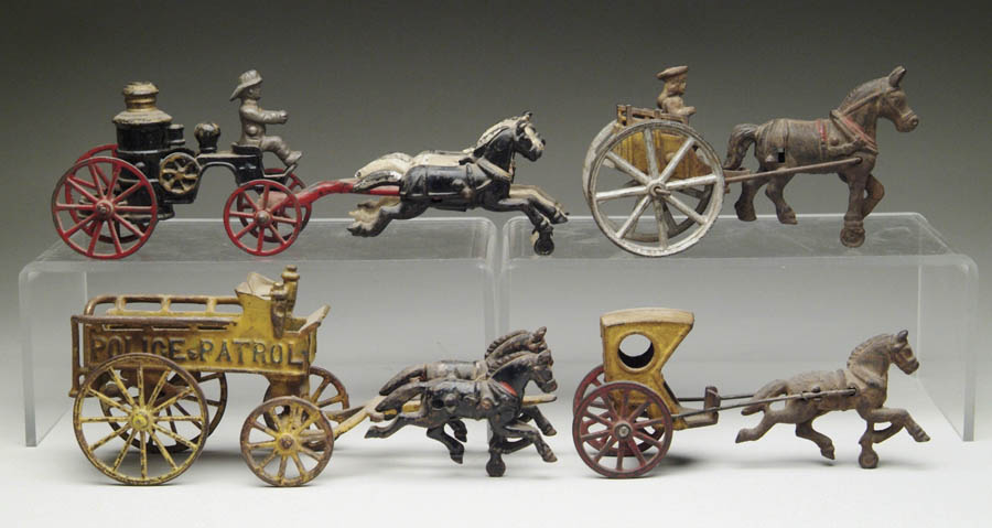 Appraisal: LOT OF HORSE DRAWN TOYS Consisting of Hubley Police Patrol