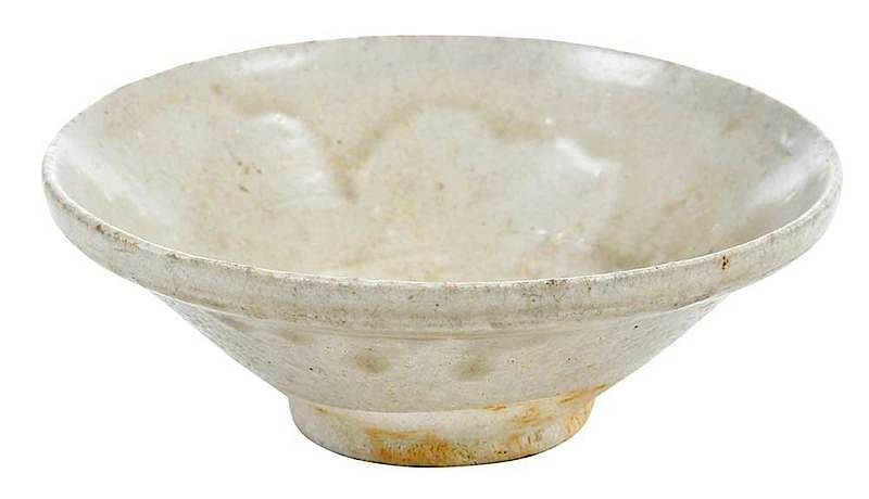 Appraisal: Chinese Conical Celadon Bowl possibly Yuan dynasty partially glazed earthenware