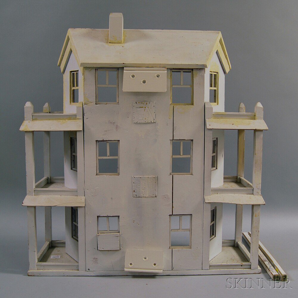 Appraisal: Three-story Open-front Dollhouse with Small Group of Furnishings white-painted scratch-built