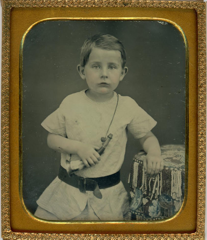 Appraisal: BOY WITH TOY HORN DAGUERREOTYPE Sixth plate daguerreotype The boy