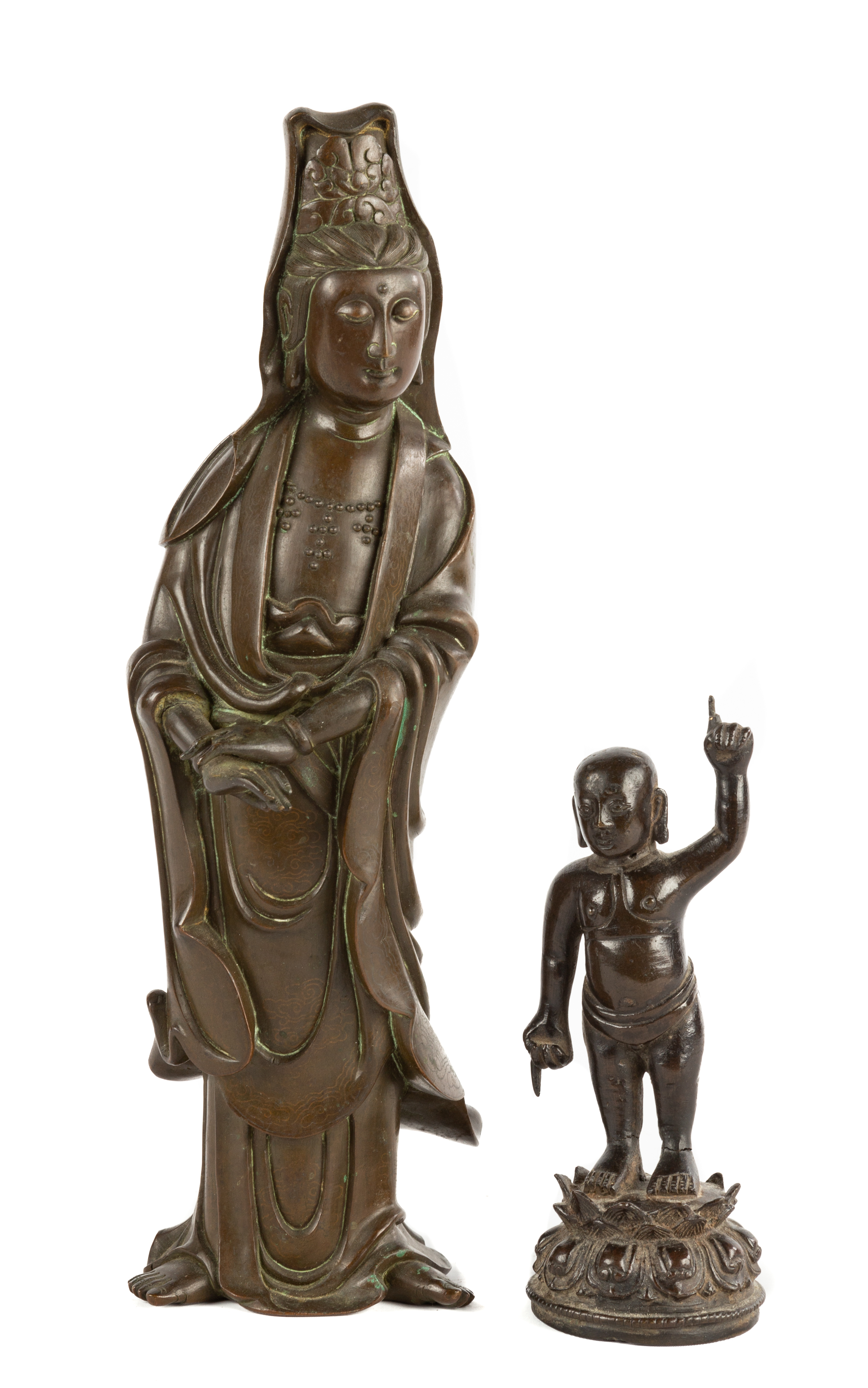 Appraisal: CHINESE BRONZE GUANYIN CHILD BUDDHA Chinese Bronze Guanyin Child Buddha